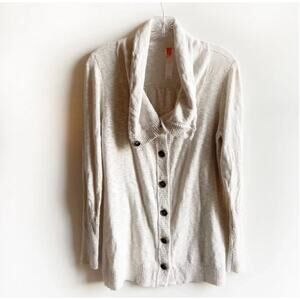 Lucy Cream Oatmeal Button Down Cowl Neck Cardigan Sweater Size M Lagenlook Boho